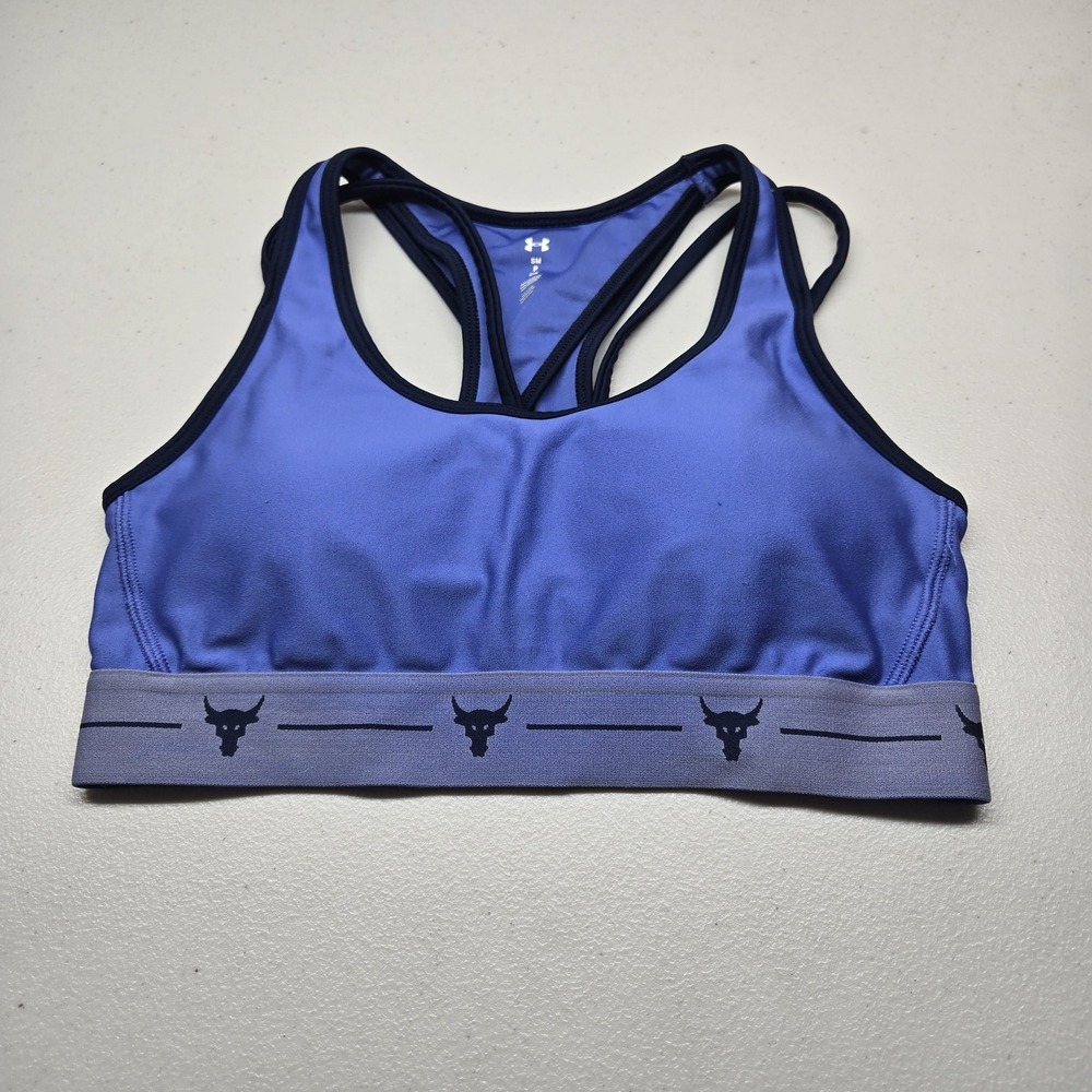 Under Armour x Project Rock Women Sports Bra Small Blue Wireless Racerback READ